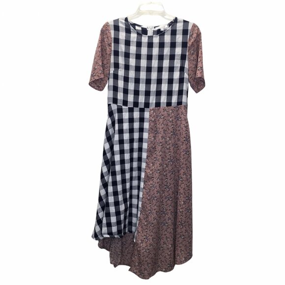 Journey Five Dress Women Small Pink Cottagecore Prairie Asymmetric Hem Check - Picture 1 of 10